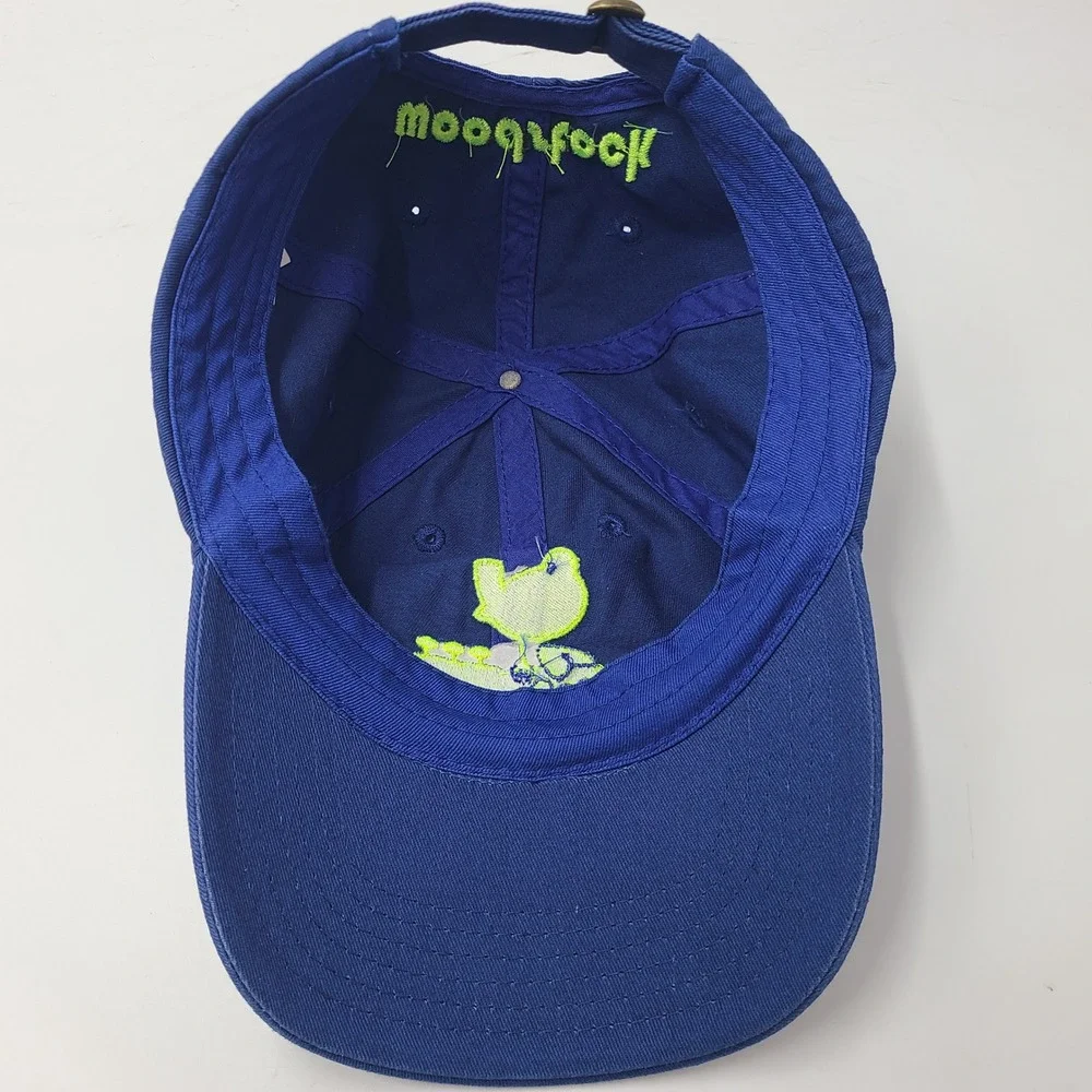 Woodstock Hat Strapback (Fits Small) Blue Yellow Music Festival Bird Guitar Logo